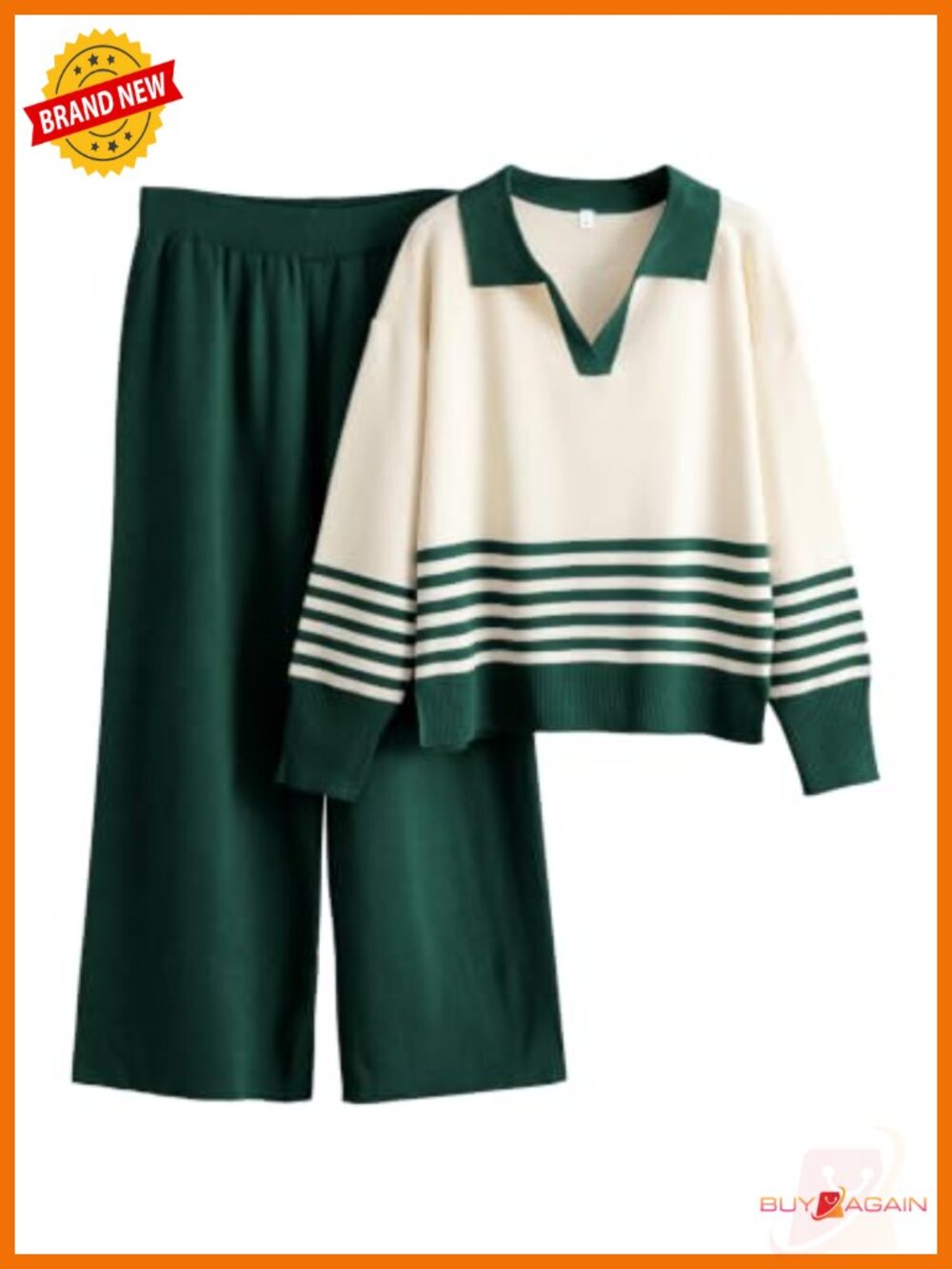 Collared V Neck Knit Lounge Set 2 Piece Sweatsuit Womens